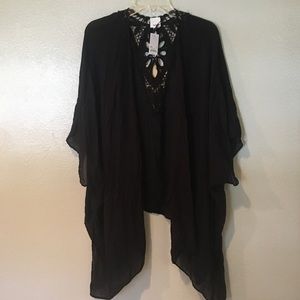 NWT Sonoma Black Front Drape Lace Cardigan